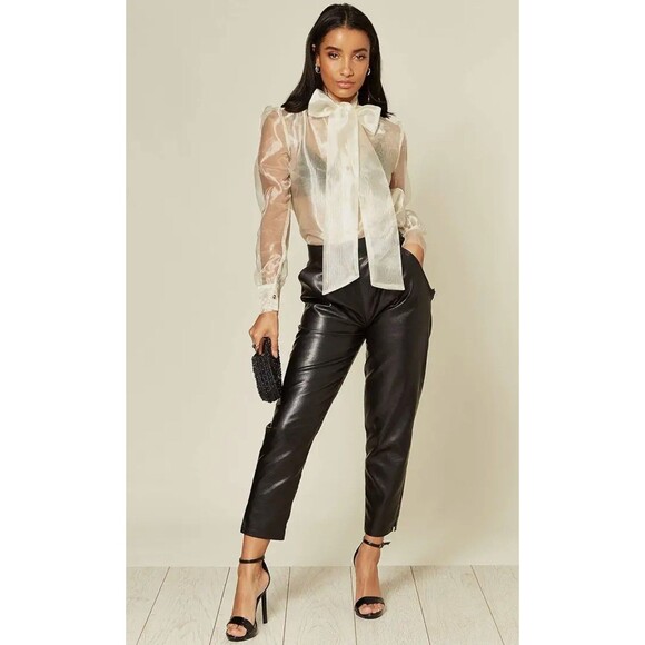 Unique 21 Pussybow Sheer Organza Blouse Sz 4 Button Up Long Sleeve Coquette - Picture 2 of 15